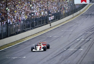 The incomparable Ayrton Senna winning in Interlagos in 1993.